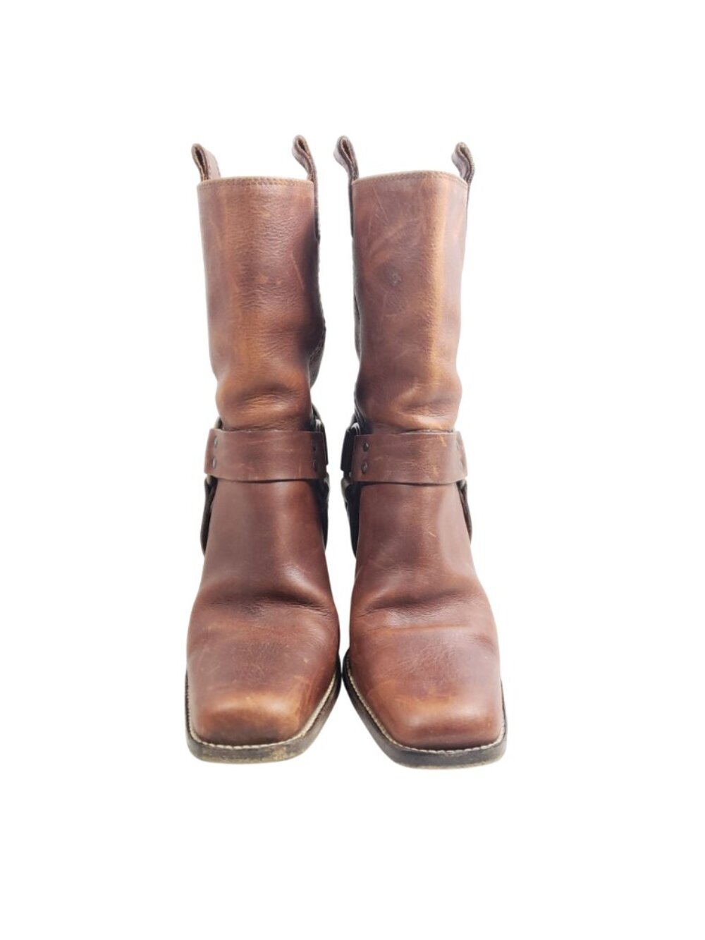 Michael Kors Womens Size 8.5 Brown Leather Harness Boots Block Heel Western Styl - Picture 6 of 9